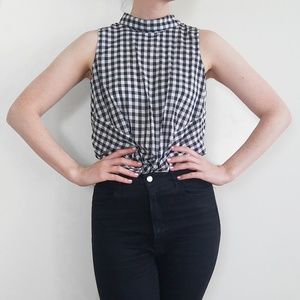Ann Taylor Gingham Sleeveless Tie-Front Blouse